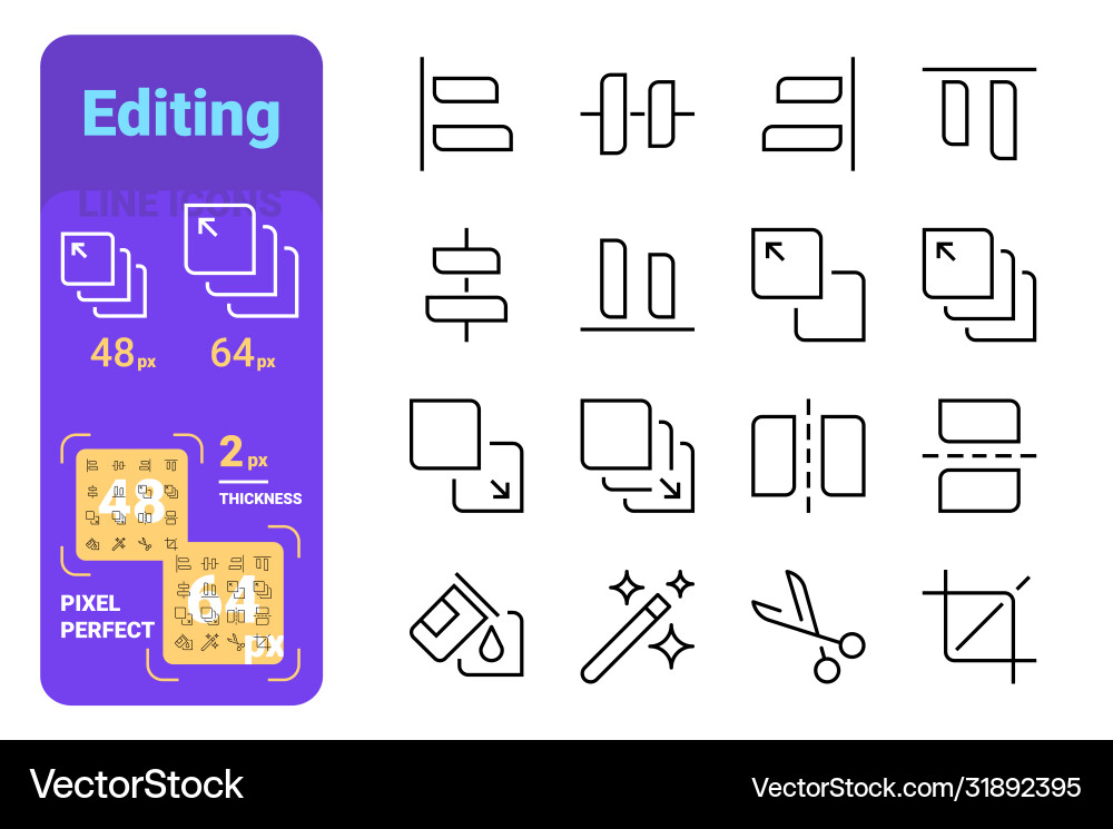 Set editing simple lines icons tools vector image