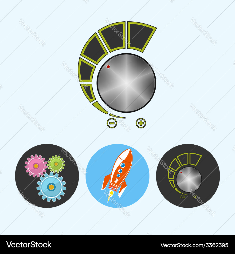 Set icons with gears rocket volume control vector image