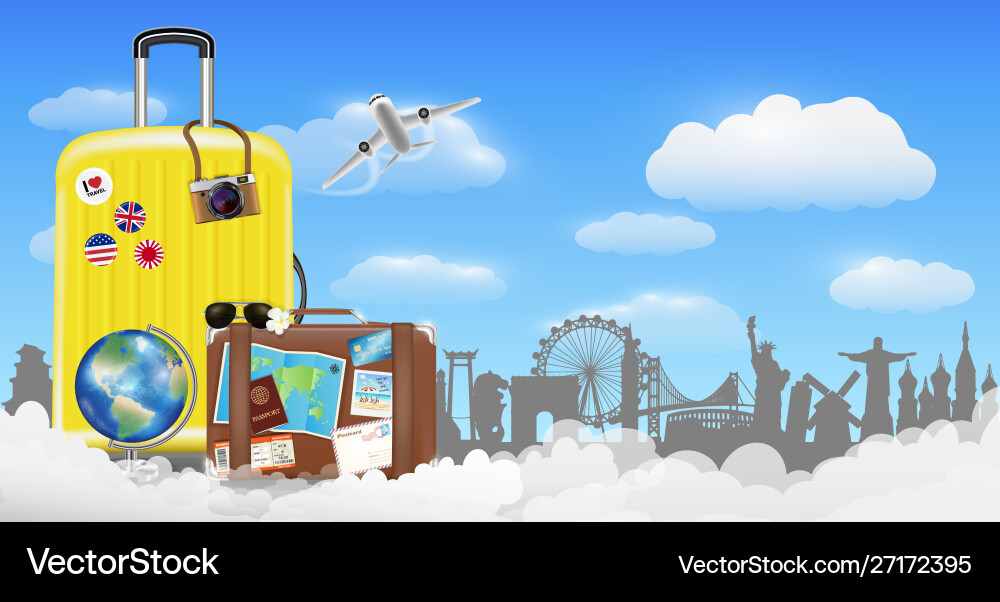 Time to travel with bag and world object Time to travel with bag and world object vector image