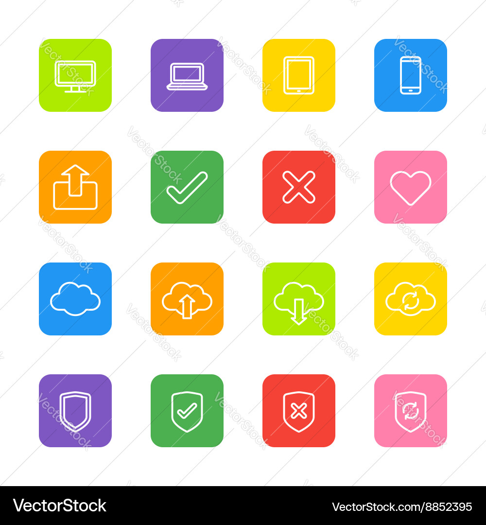 White line web icon set colorful rounded rectangle vector image