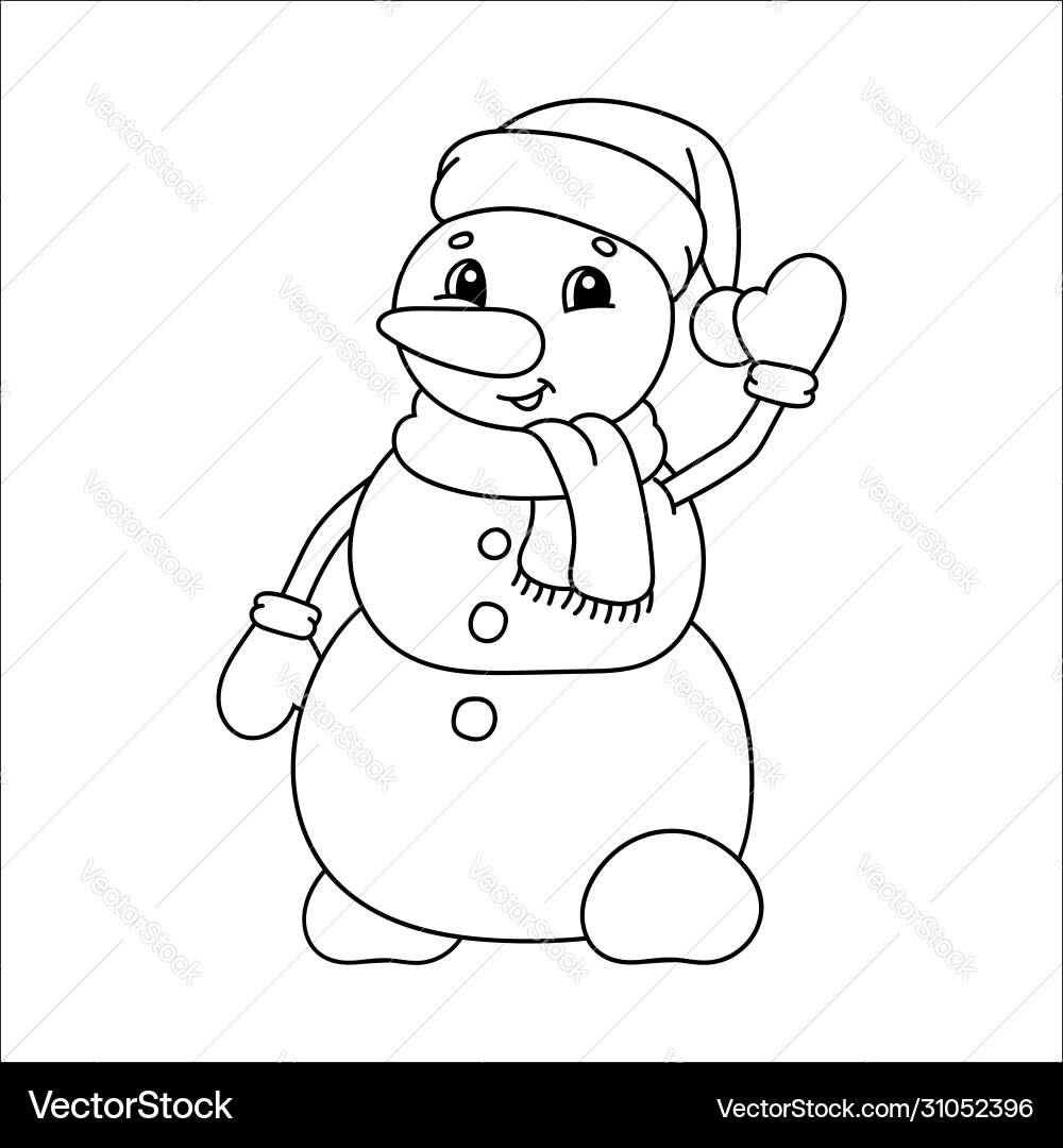 Coloring book for kids christmas snowman in a hat Coloring book for kids christmas snowman in a hat vector image