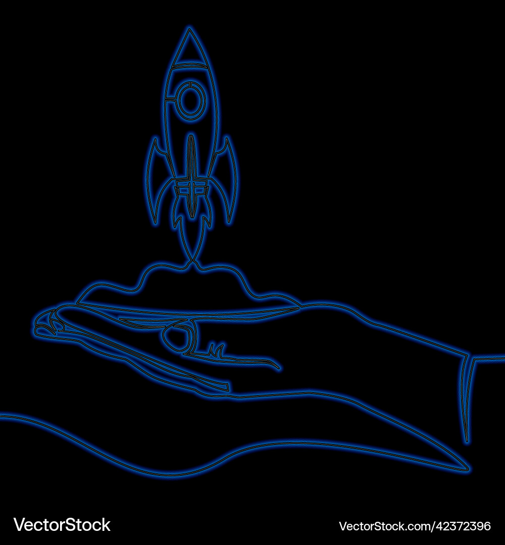 Continuous line start up launch project neon Continuous line start up launch project neon vector image