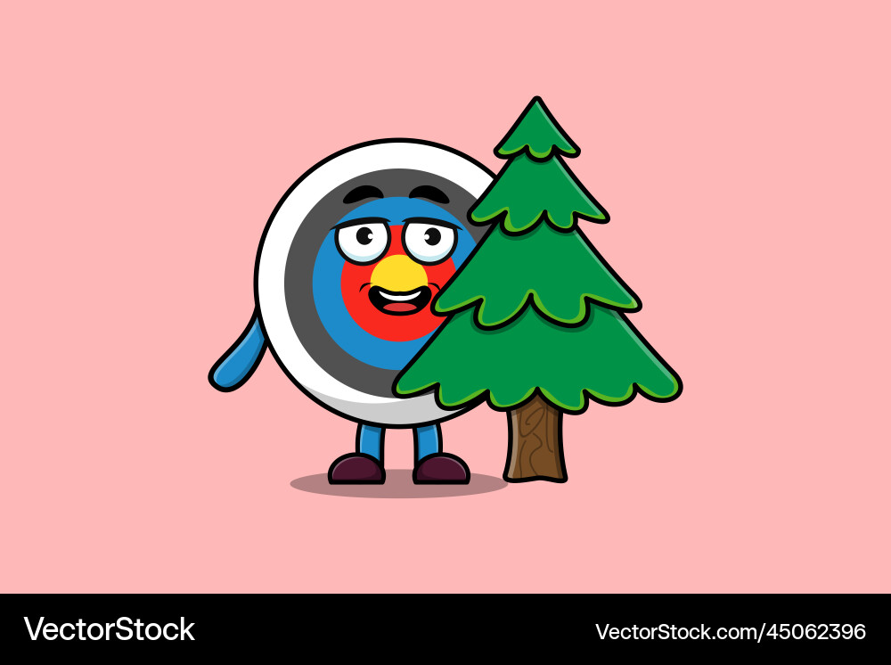 Cute Cartoon Bogenschießen Zielzeichen verstecken Baum Cute Cartoon Bogenschießen Zielzeichen verstecken Baum Vektorbild