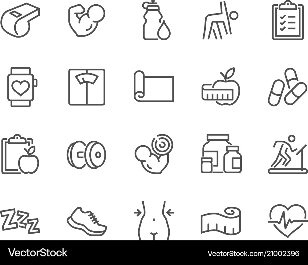 Fitness Line Icons - Workout & Health Vector Image