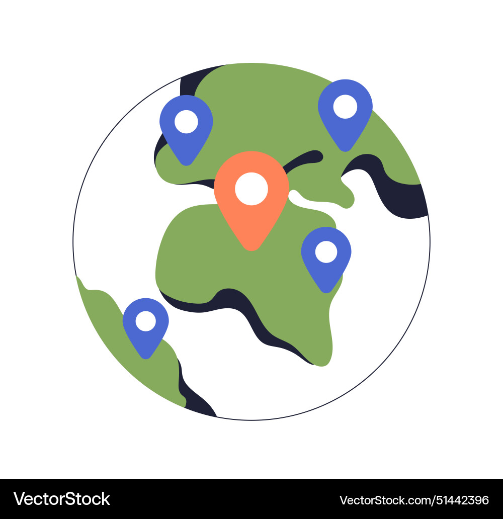 Globe with pin points location pointers on earth Globe with pin points location pointers on earth vector image