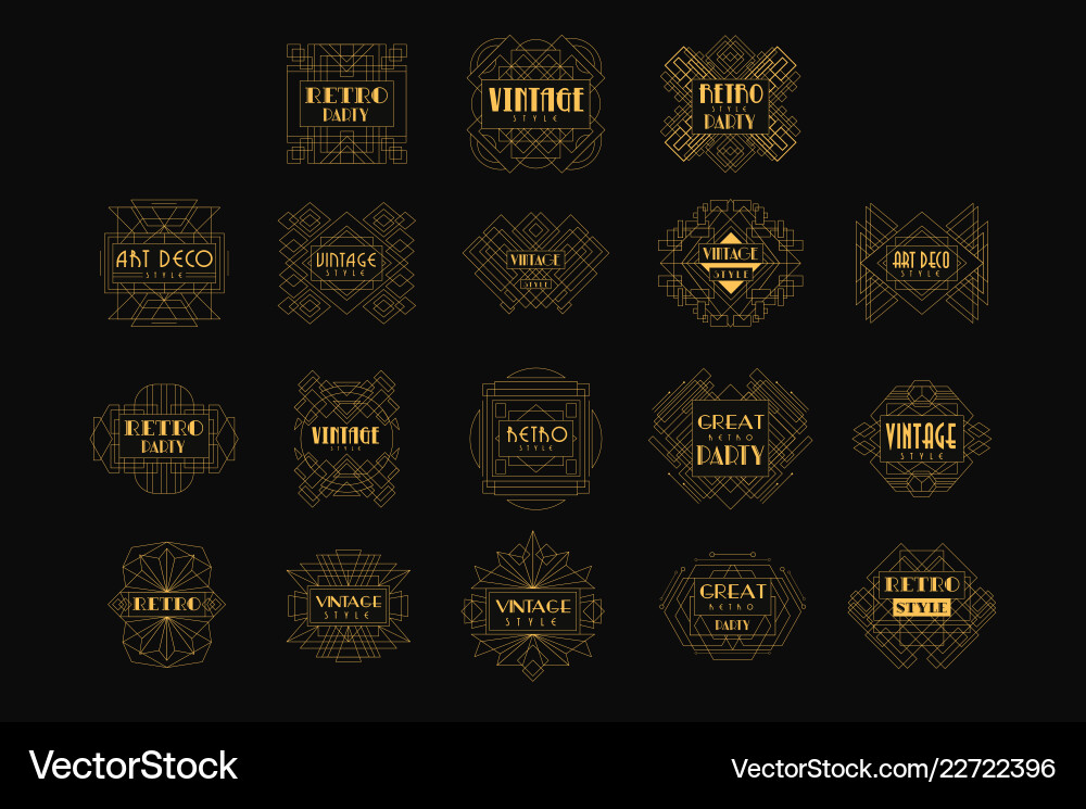 Golden Art Deco Logo Set Vector Image