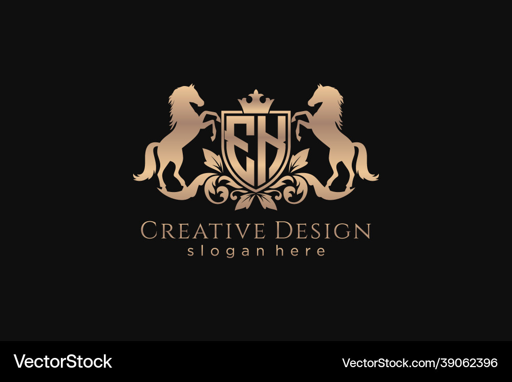 Initial ek retro golden crest with shield and two vector image