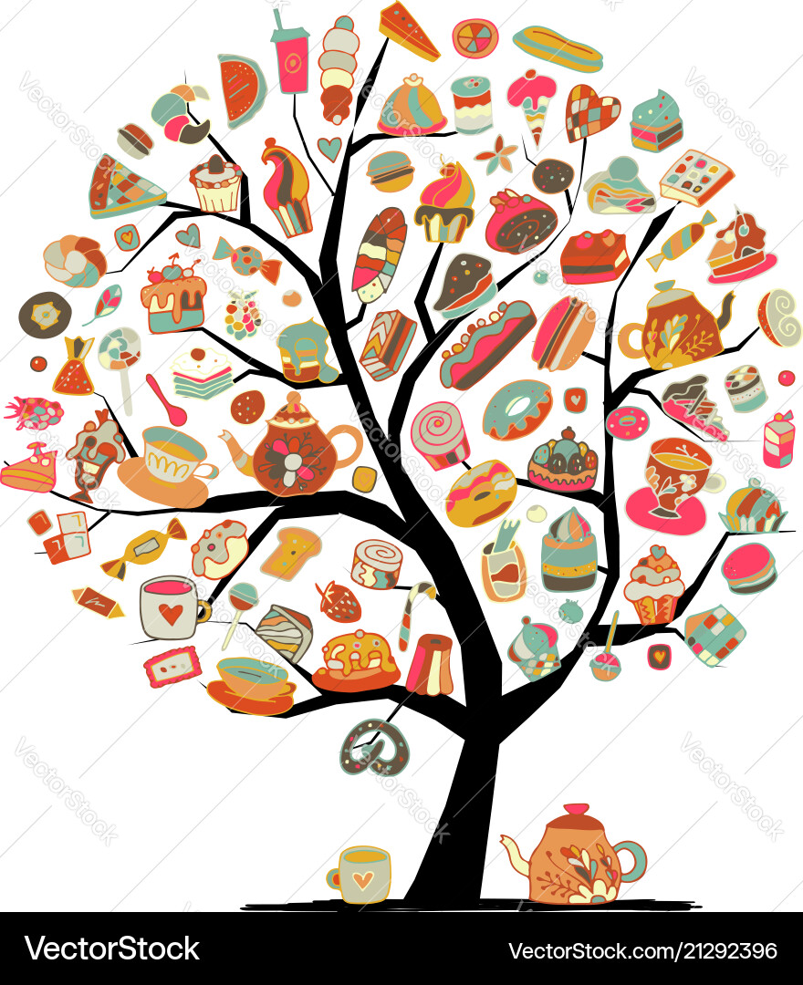 Kuchen und Süßigkeiten Kunstbaum für Ihr Design Kuchen und Süßigkeiten Kunstbaum für Ihr Design vektorbild