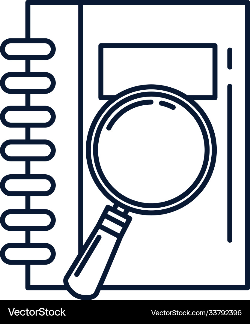 Notebook with magnifying glass line style icon vector image