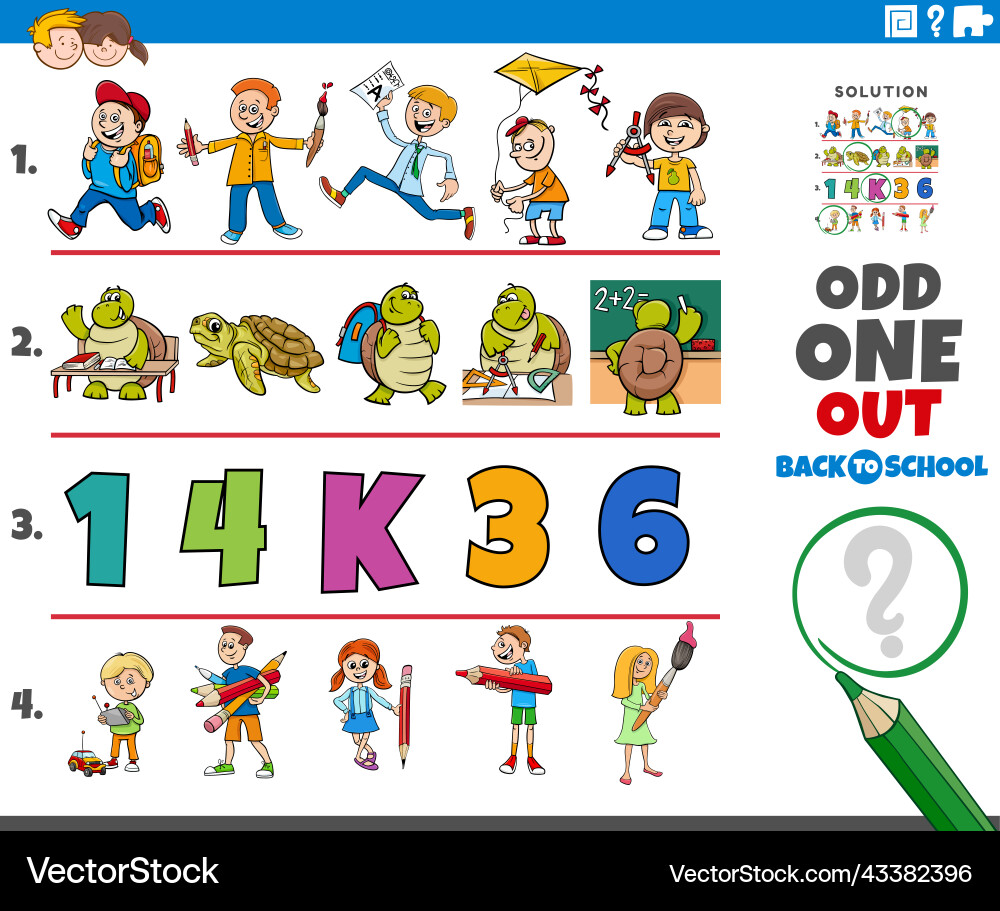 Odd one out task with cartoon characters Vector Image