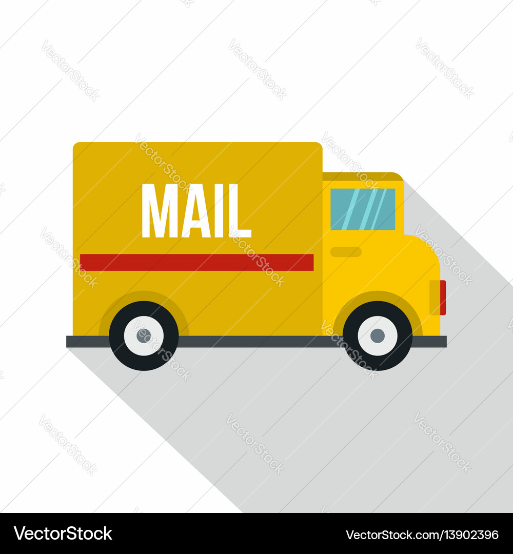 Yellow mail truck icon flat style Yellow mail truck icon flat style vector image