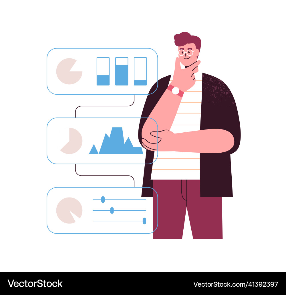 Business analyst analyzing data graphs analysis Business analyst analyzing data graphs analysis vector image