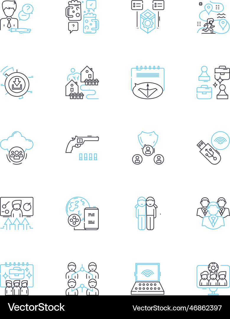 Collaborative community linear icons set unity Collaborative community linear icons set unity vector image