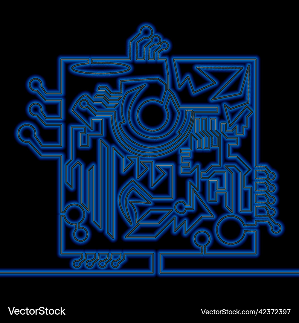 Continuous line drawing cpu microchip neon concept Continuous line drawing cpu microchip neon concept vector image