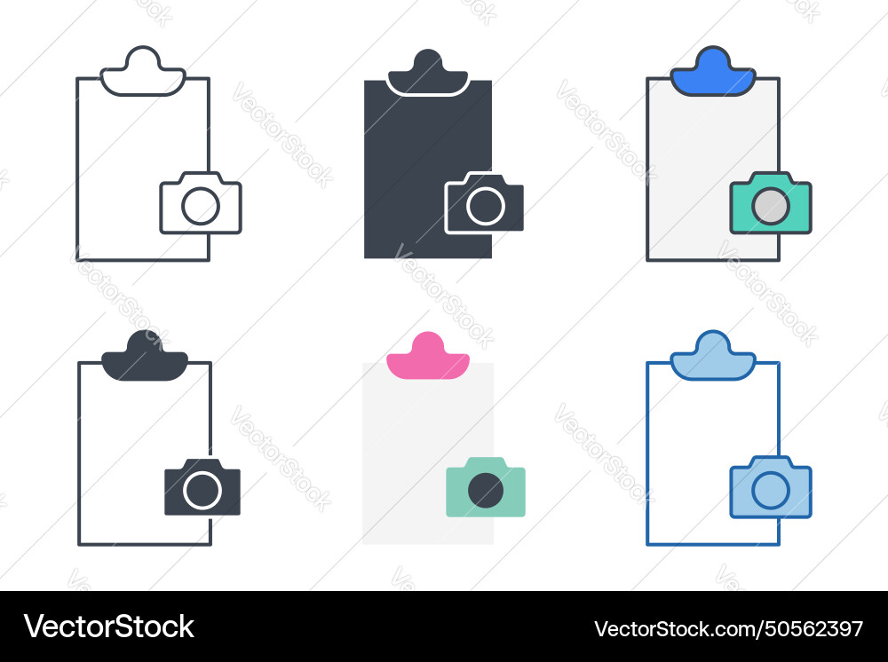 Document with camera icon collection Vector Image