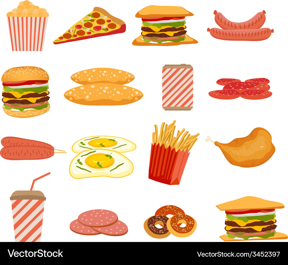 Fast food objects set Vector Image