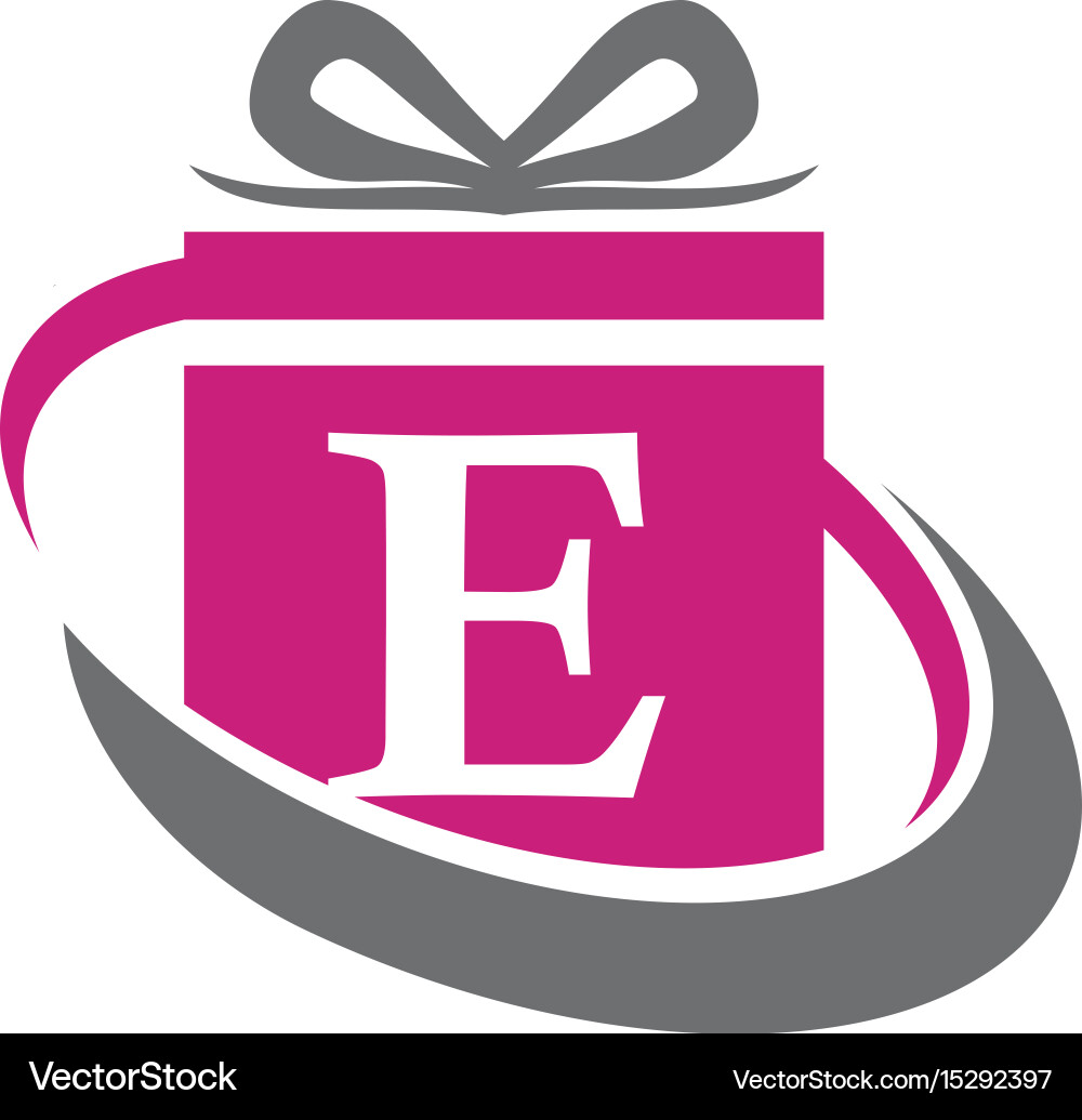 Gift Box with Ribbon Letter E Vector Image