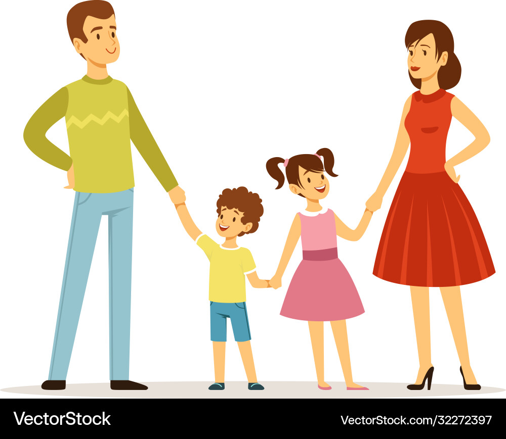Happy family parents and children characters Happy family parents and children characters vector image