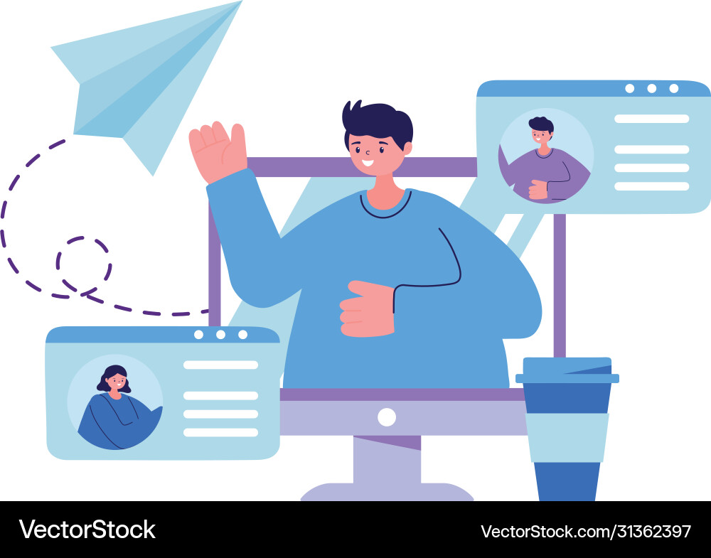 Man with computer chatting design Vector Image