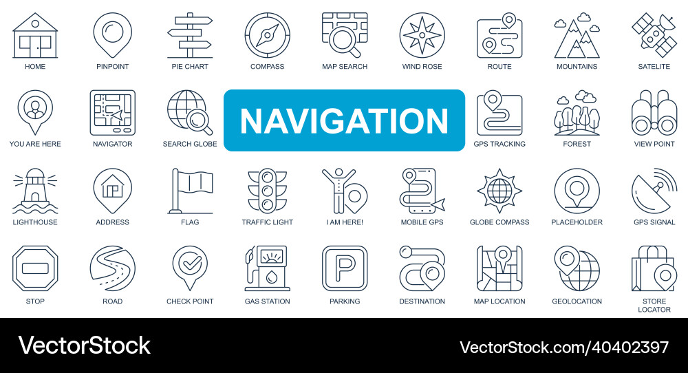 Navigation concept simple line icons set Navigation concept simple line icons set Vector Image