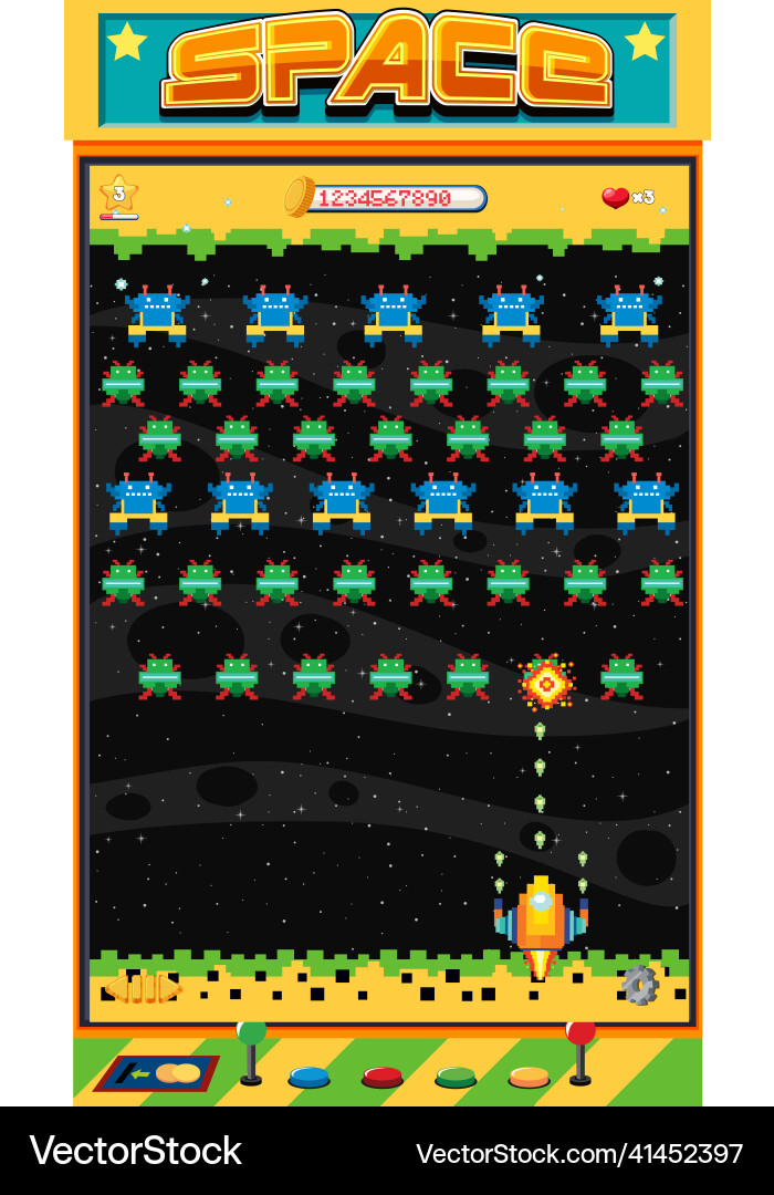 Retro pixel space game interface Retro pixel space game interface vector image