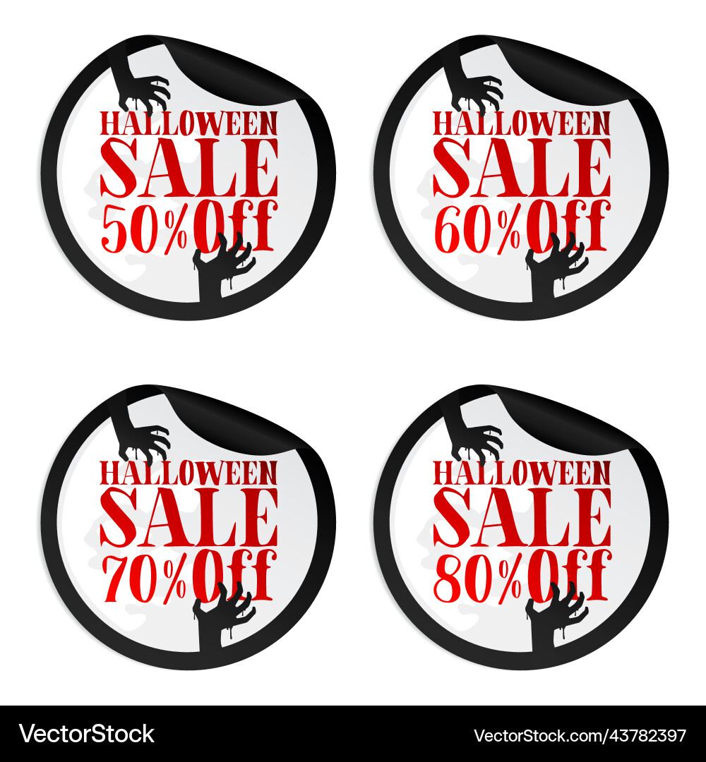 Schwarz halloween Verkauf Aufkleber Set 50 60 70 80 Schwarz halloween Verkauf Aufkleber Set 50 60 70 80 vektorbild