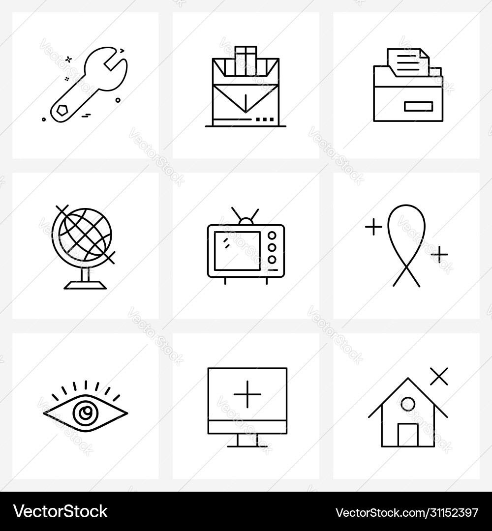 Set 9 simple line icons retro tv learn data Vector Image