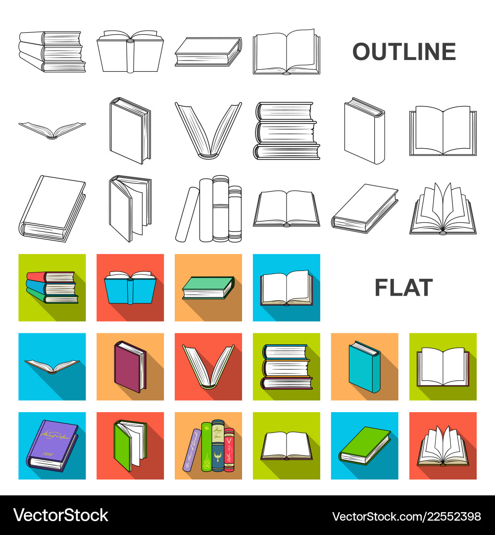 Book in the binding flat icons set collection Book in the binding flat icons set collection vector image