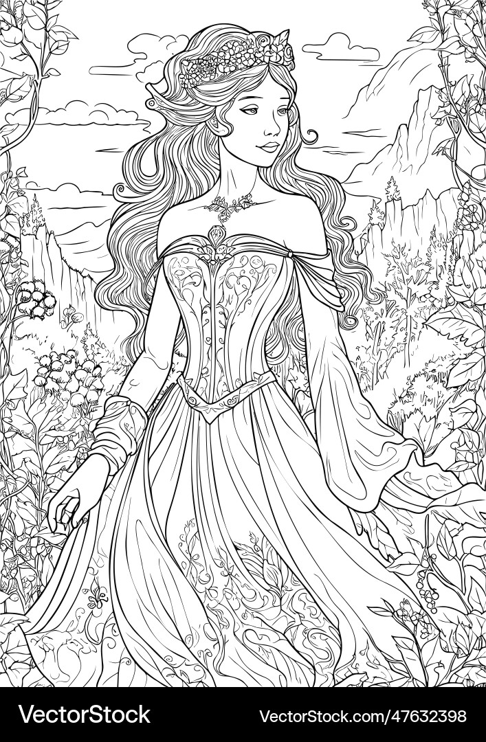 Enchanted realm princess coloring book pages Vector Image