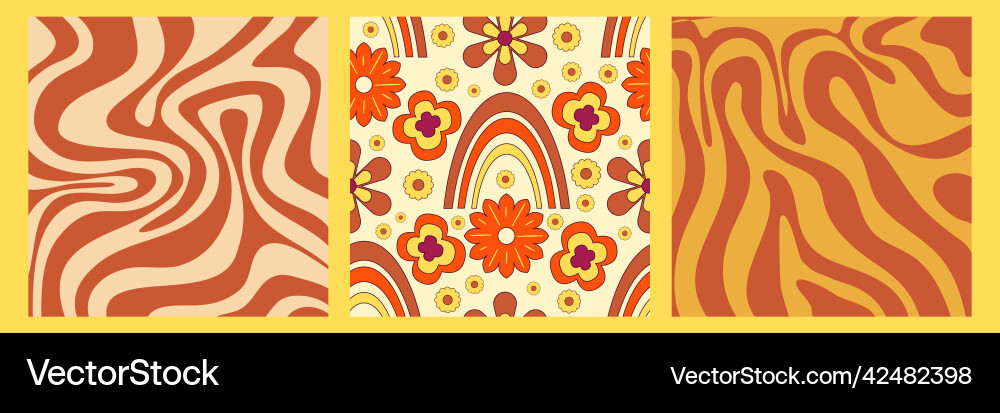 Groovy y2k retro pattern with flower and swirl 70s Groovy y2k retro pattern with flower and swirl 70s vector image