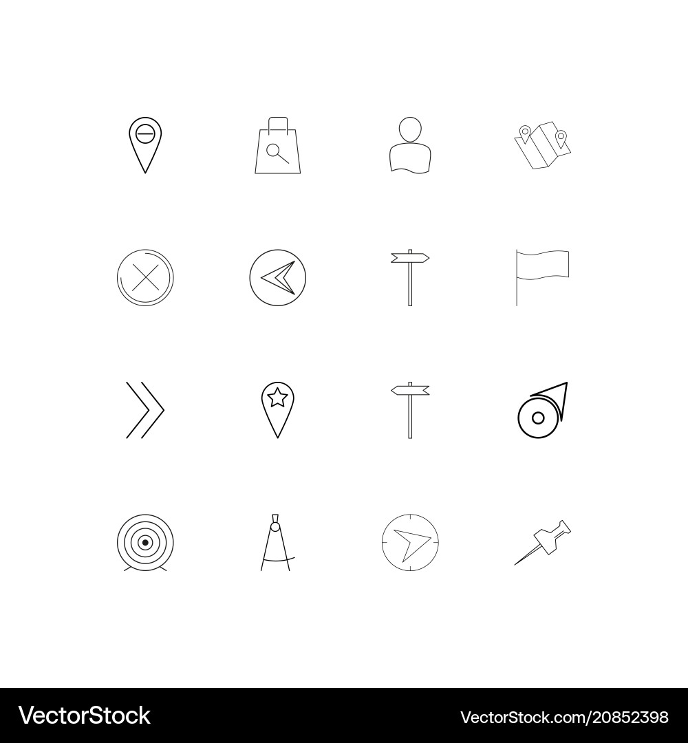 Maps and navigation linear thin icons set vector image