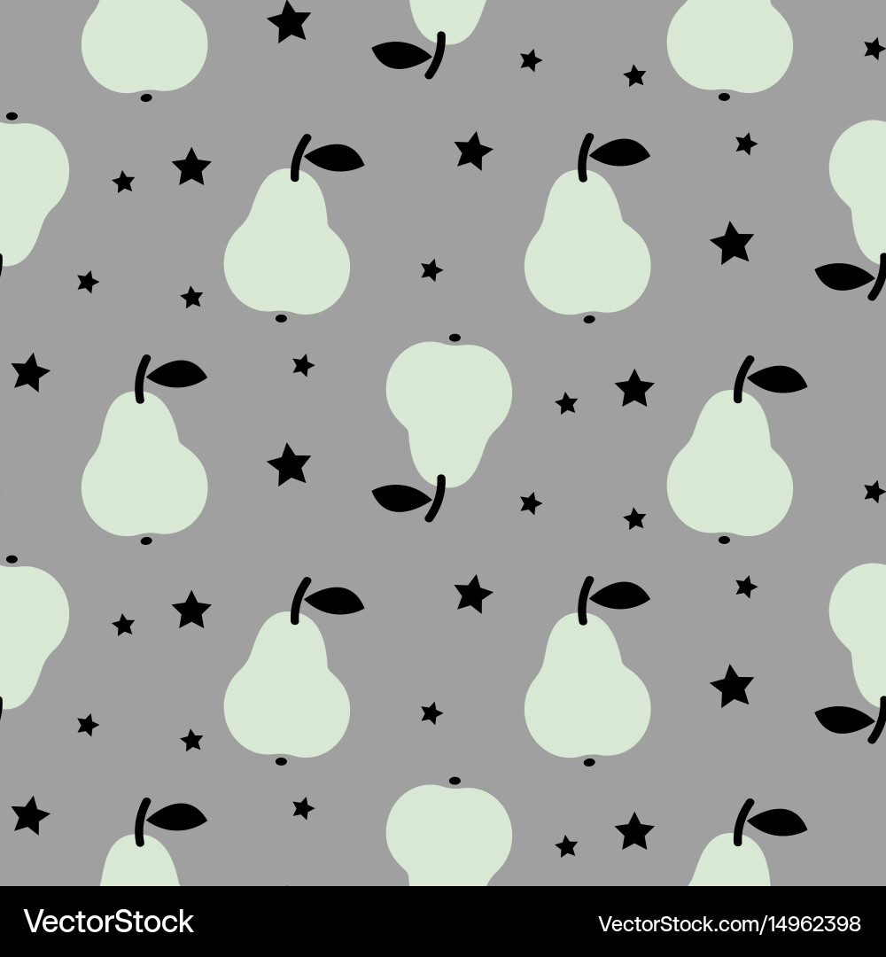 Pear seamless pattern with stars on gray Vector Image