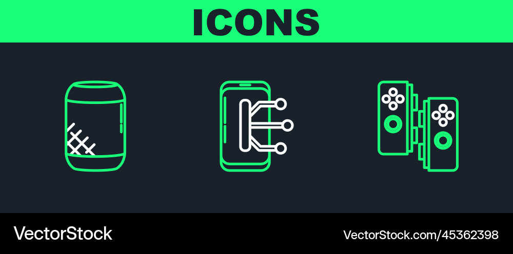 Set line gamepad voice assistant and smartphone Set line gamepad voice assistant and smartphone Vector Image