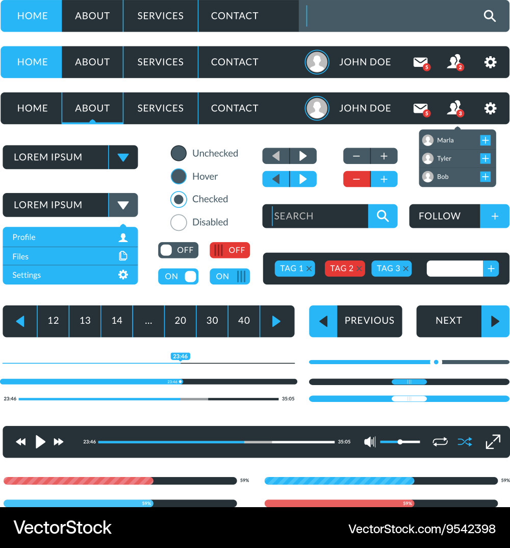 Set of flat design ui elements for website vector image