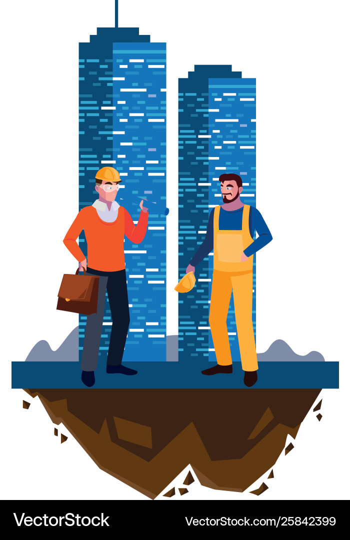 Architect builder with constructor workers Architect builder with constructor workers Vector Image
