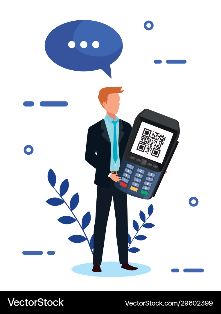 Businessman and dataphone with scan code qr Businessman and dataphone with scan code qr vector image