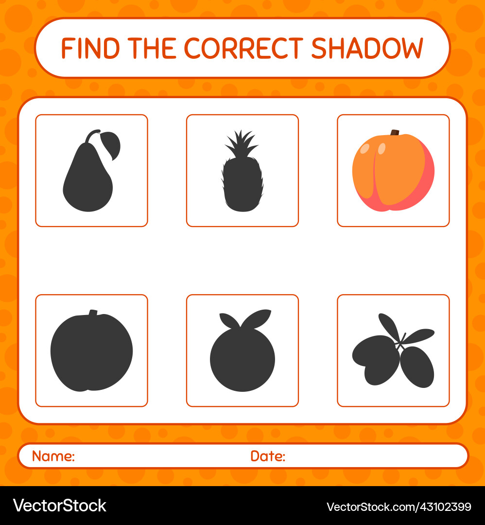 Find the correct shadows game with peach Find the correct shadows game with peach vector image