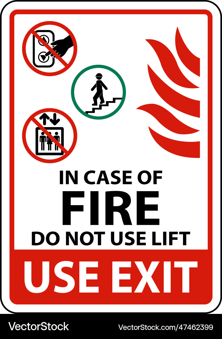 In case of fire do not use lift sign In case of fire do not use lift sign vector image