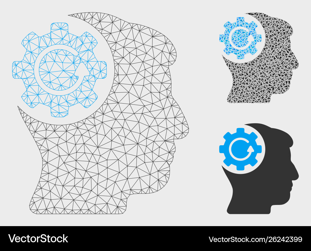 Intellect gear rotation mesh network model vector image