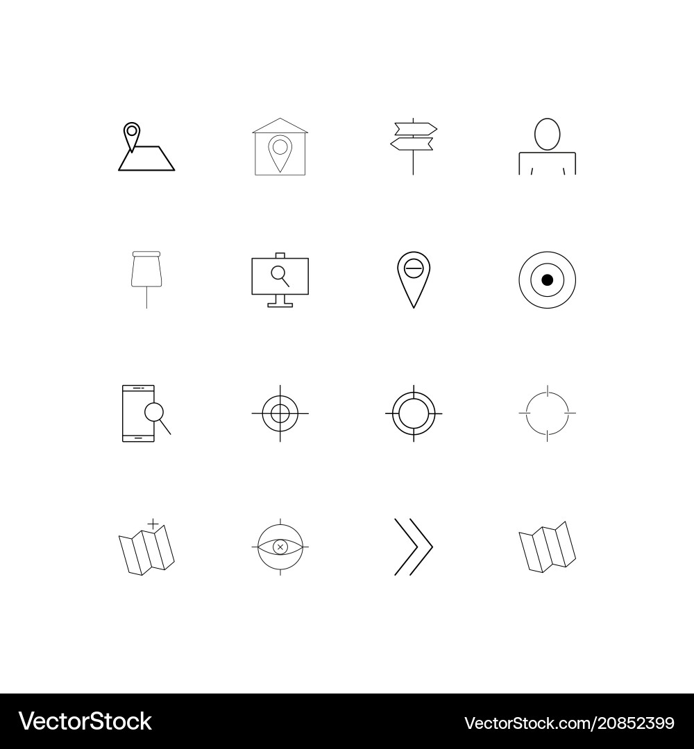 Maps and navigation linear thin icons set vector image