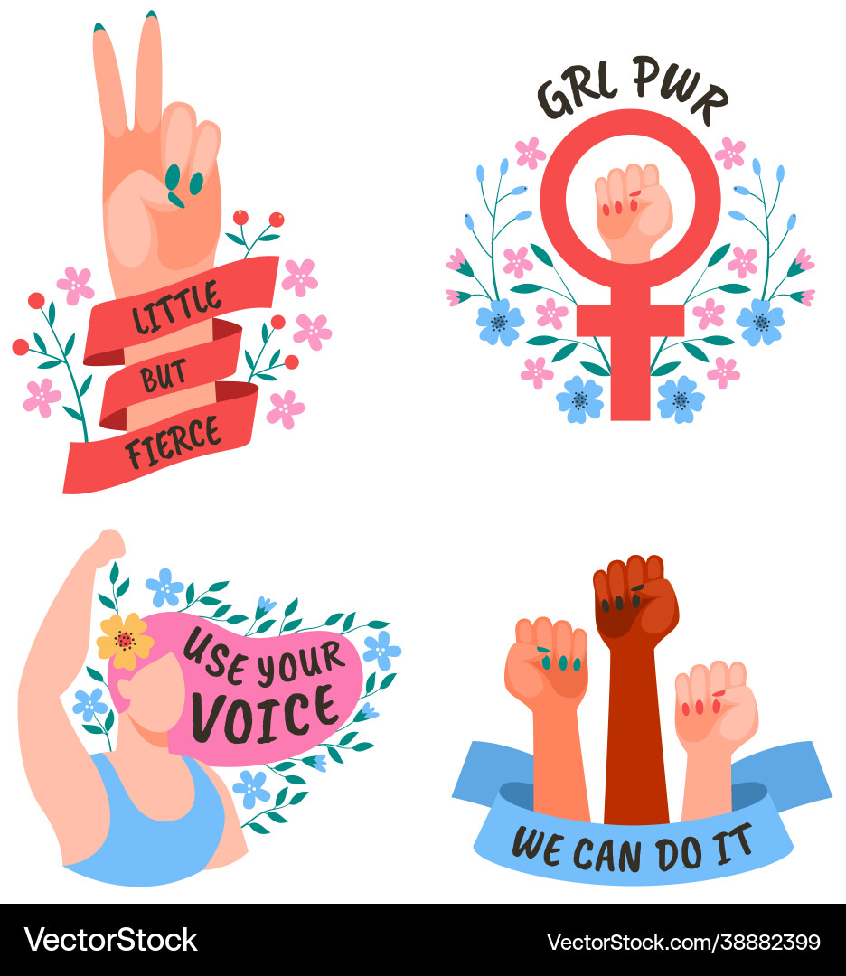 Mädchen Macht weibliche Bewegung feministische Symbole Mädchen Macht weibliche Bewegung feministische Symbole vektorbild