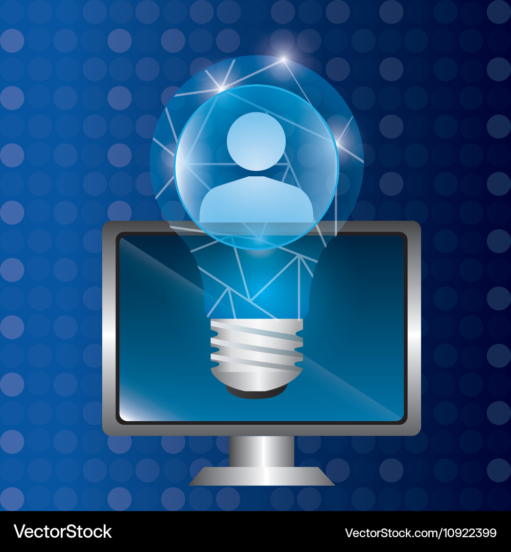 Monitor computer and bulb light Vector Image