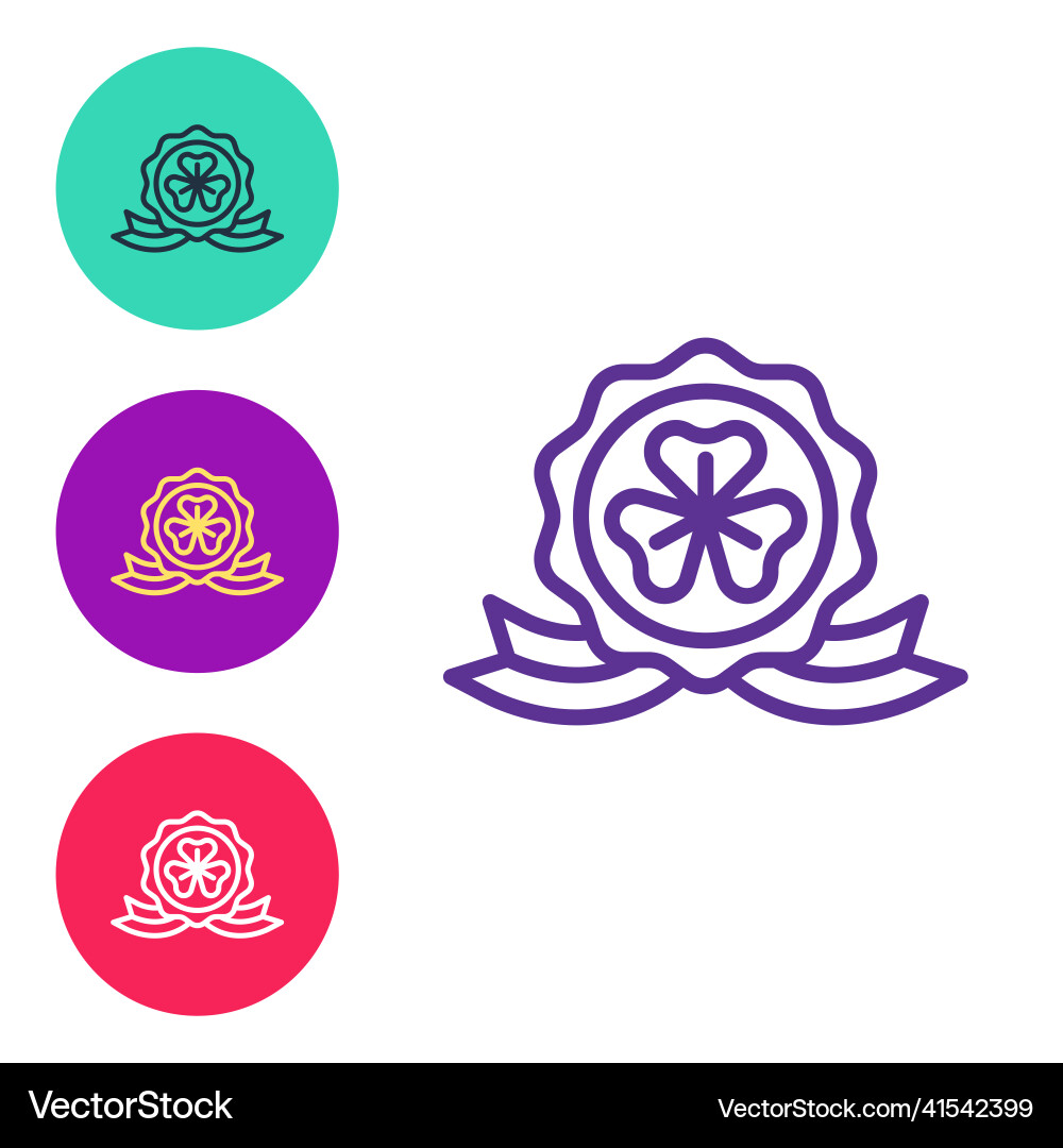 Set line medal with clover trefoil leaf icon Set line medal with clover trefoil leaf icon vector image