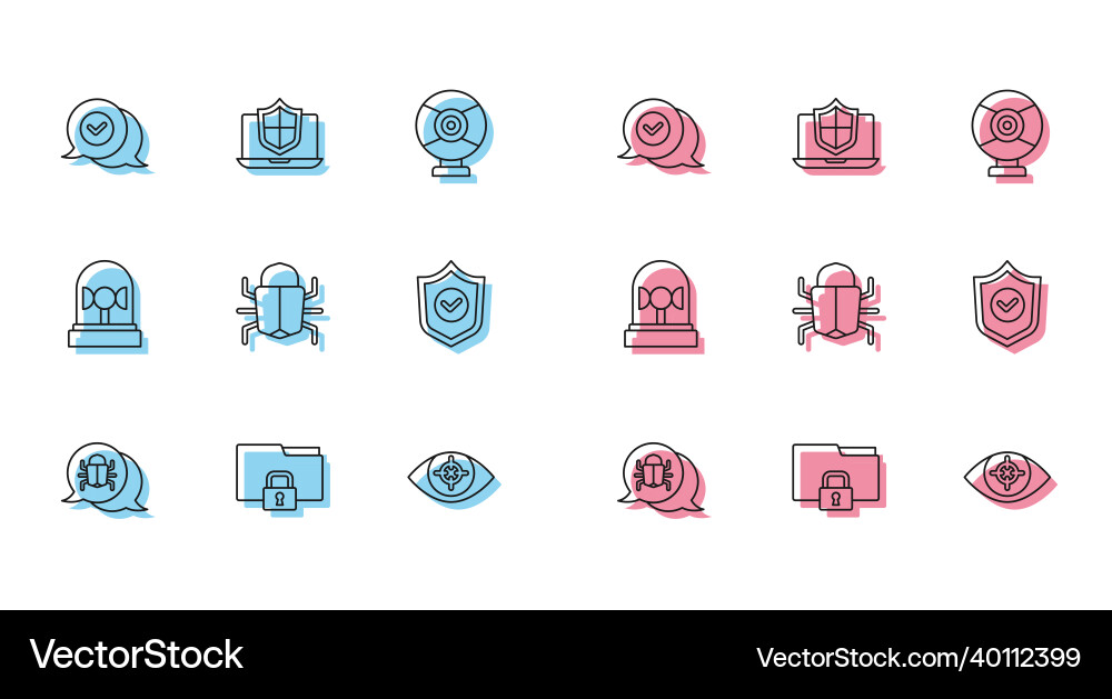 Set line system bug folder and lock check mark Set line system bug folder and lock check mark vector image