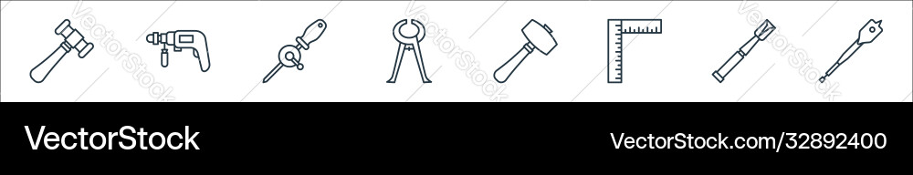 Carpentry line icons linear set quality Carpentry line icons linear set quality vector image