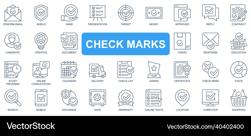 Check marks concept simple line icons set Check marks concept simple line icons set Vector Image