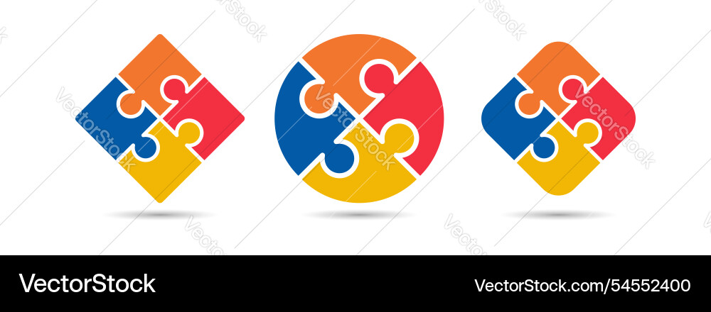 Circle puzzle different style icon set Circle puzzle different style icon set vector image