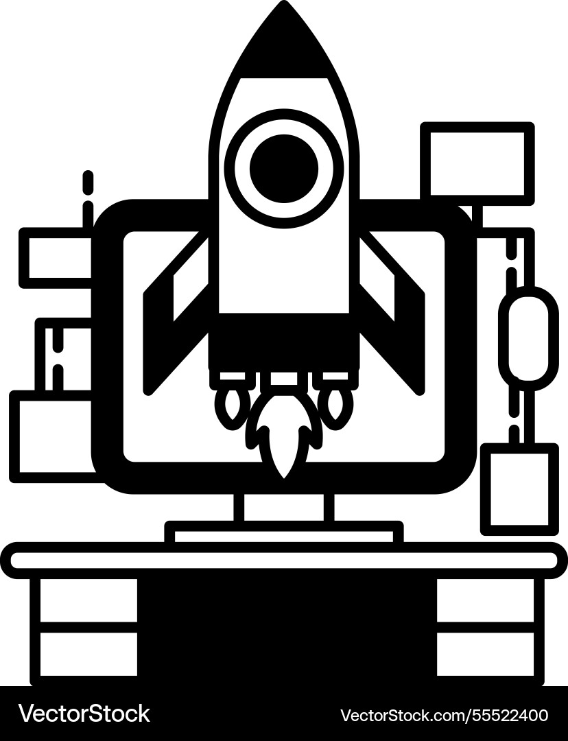 Computer monitor with a rocket Computer monitor with a rocket vector image