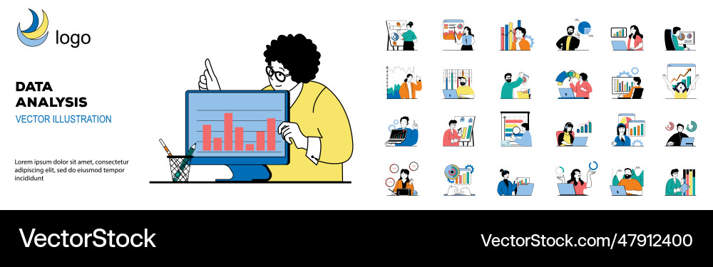Data analysis concept with character situations Data analysis concept with character situations vector image