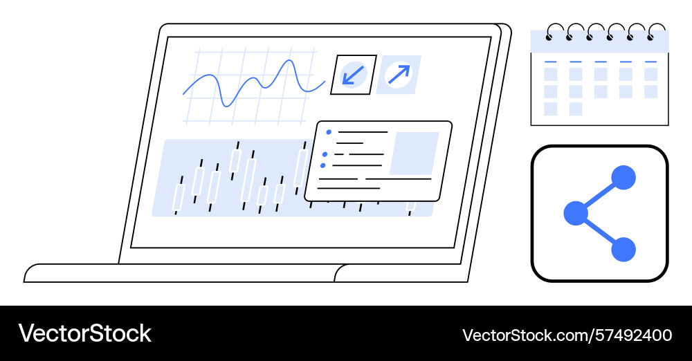 Data dashboard on laptop with graphs tasks Data dashboard on laptop with graphs tasks vector image